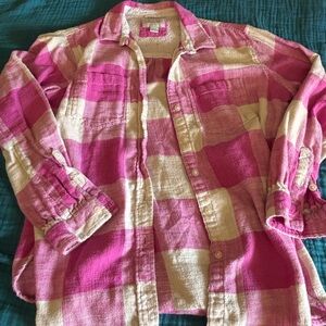 American Eagle Outfitters Pink and Cream Textured flannel Shirt